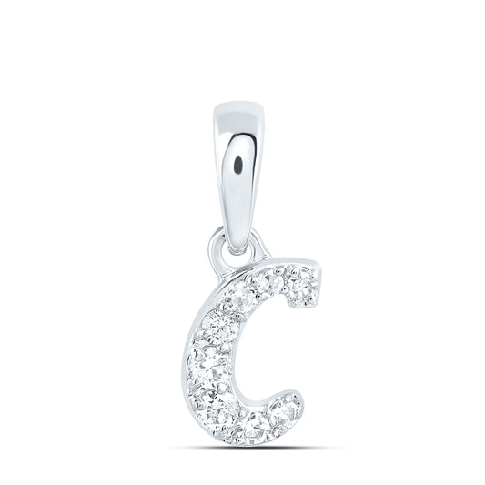 0.06 Ctw Natural Diamond Tiny Initial Letter C Pendant in 10k White Gold
