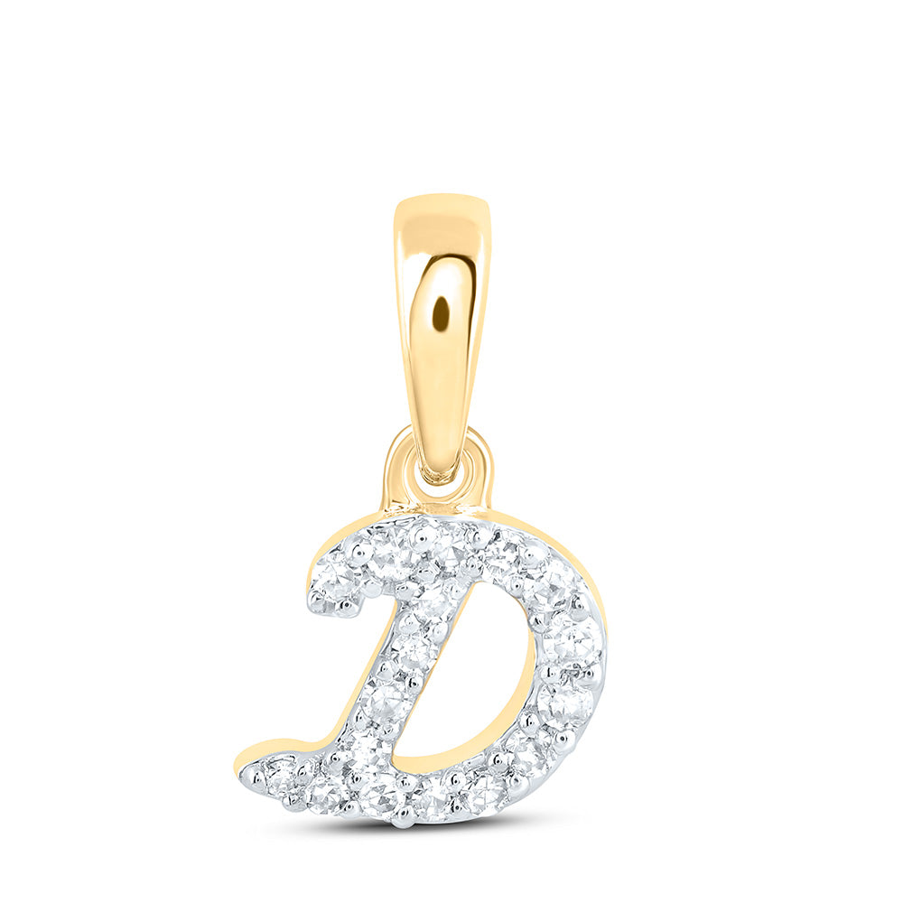 0.06 Ctw Natural Diamond Cursive Initial Letter D Pendant in 10k Yellow Gold
