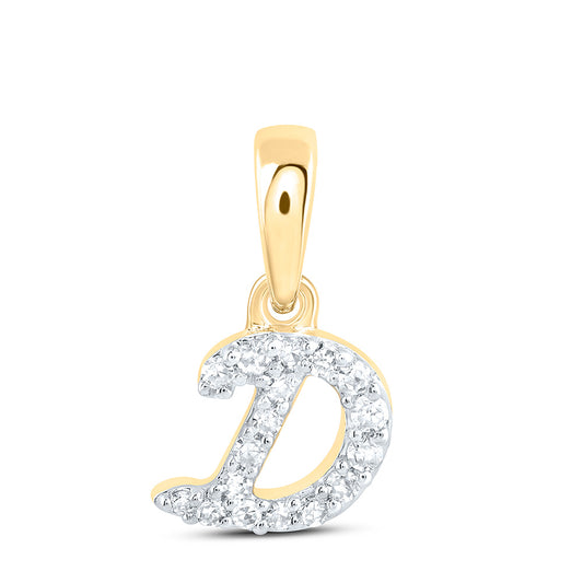 0.06 Ctw Natural Diamond Cursive Initial Letter D Pendant in 10k Yellow Gold