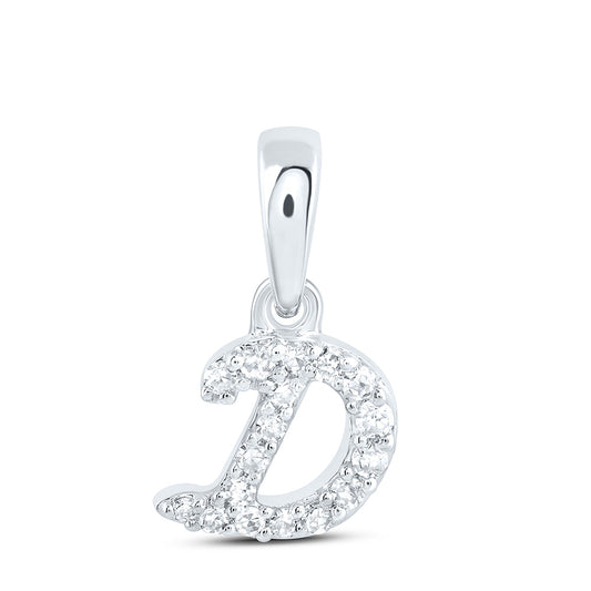 0.06 Ctw Natural Diamond Cursive Initial Letter D Pendant in 10k White Gold