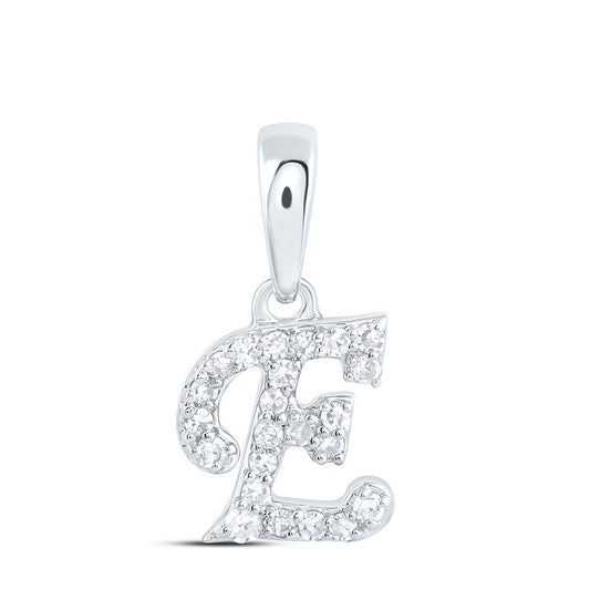0.08 Ctw Natural Diamond Tiny Initial Letter E Pendant in 10k White Gold