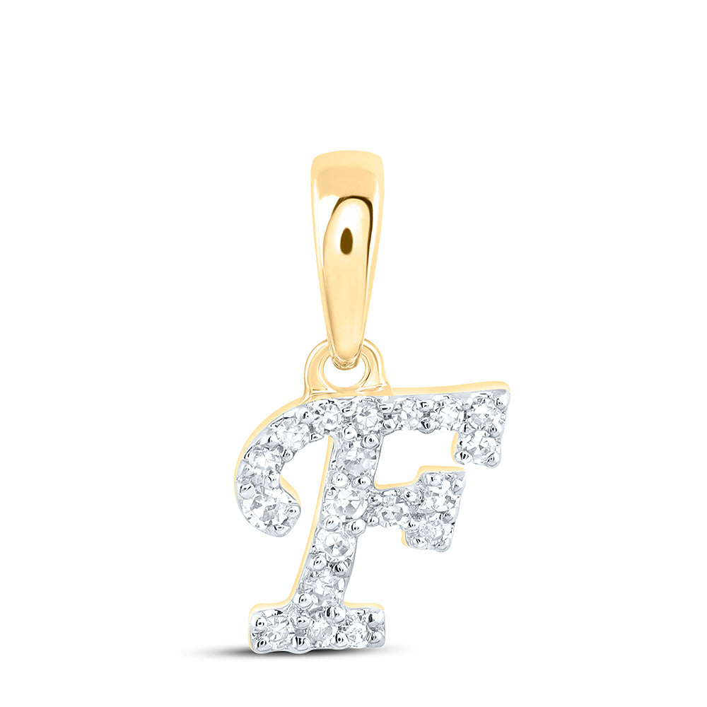 0.05 Ctw Natural Diamond Initial Letter F Pendant in 10k Yellow Gold