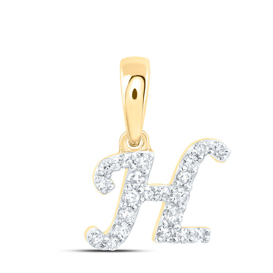 0.08 Ctw Natural Diamond Cursive Initial Letter H Pendant in 10k Yellow Gold