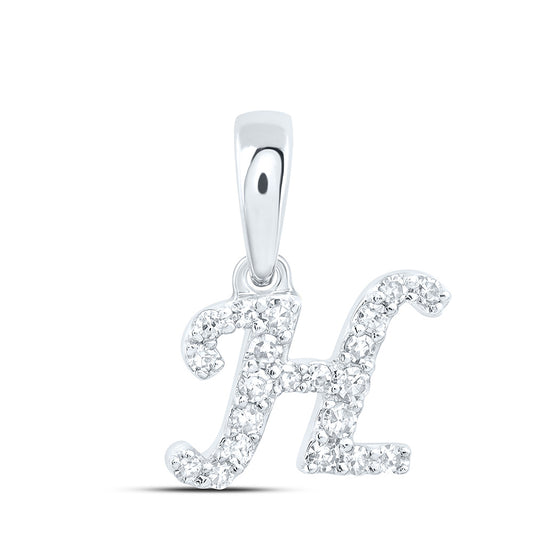 0.08 Ctw Natural Diamond Cursive Initial Letter H Pendant in 10k White Gold