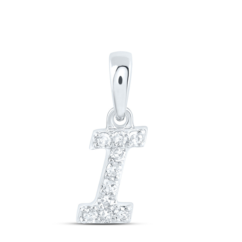 0.07 Ctw Natural Diamond Italic Initial Letter I Pendant in 10k White Gold