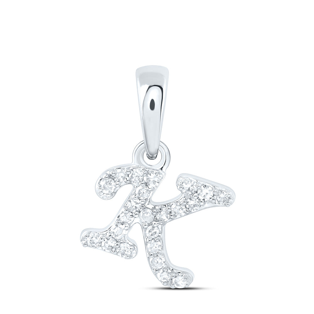 0.07 Ctw Natural Diamond Tiny Initial Letter K Pendant in 10k White Gold