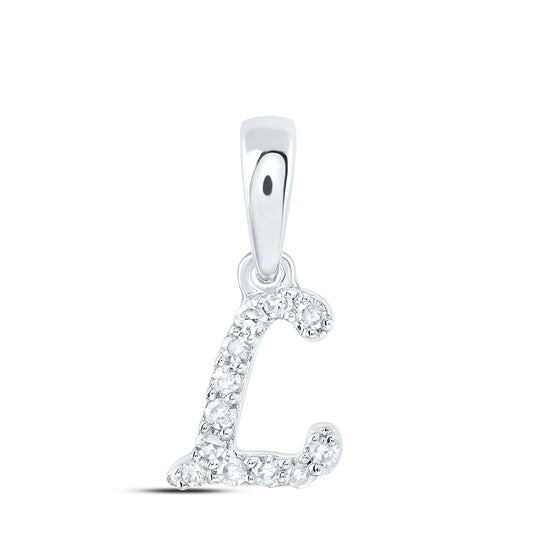 0.05 Ctw Natural Diamond Cursive Initail Letter LPendant in 10k White Gold
