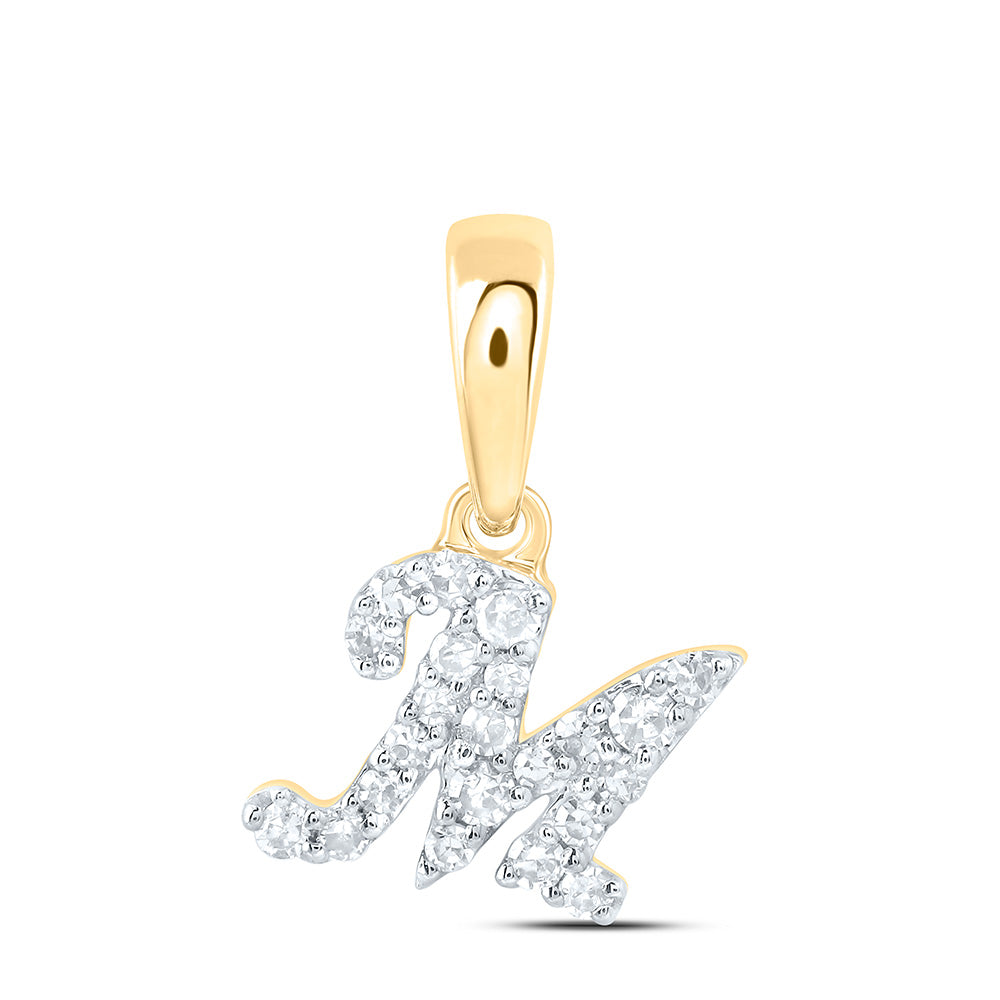0.08 Ctw Natural Diamond Cursive Initial Letter M Pendant in 10k Yellow Gold