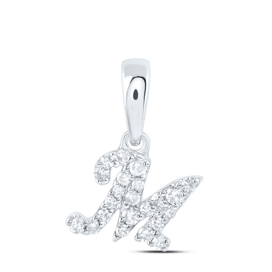 0.08 Ctw Natural Diamond Cursive Initial Letter M Pendant in 10k White Gold