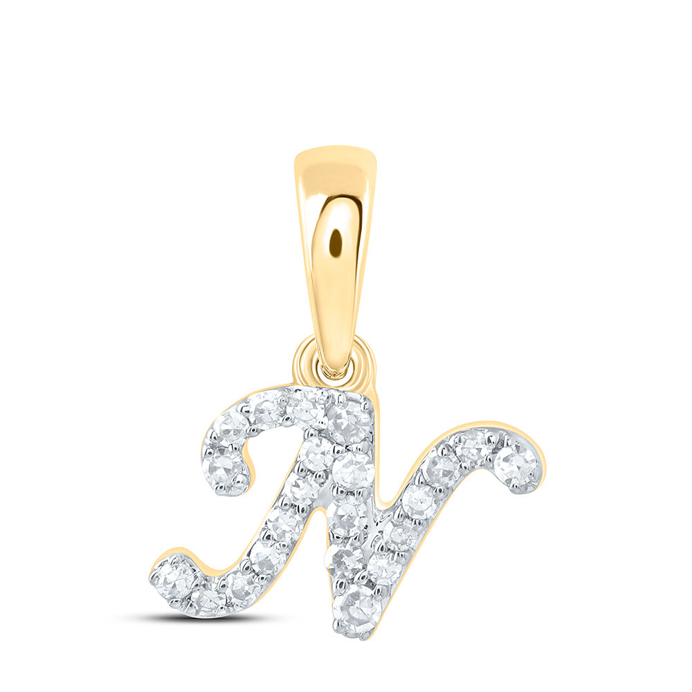 0.07 Ctw Natural Diamond Tiny Initial Letter N Pendant in 10k Yellow Gold