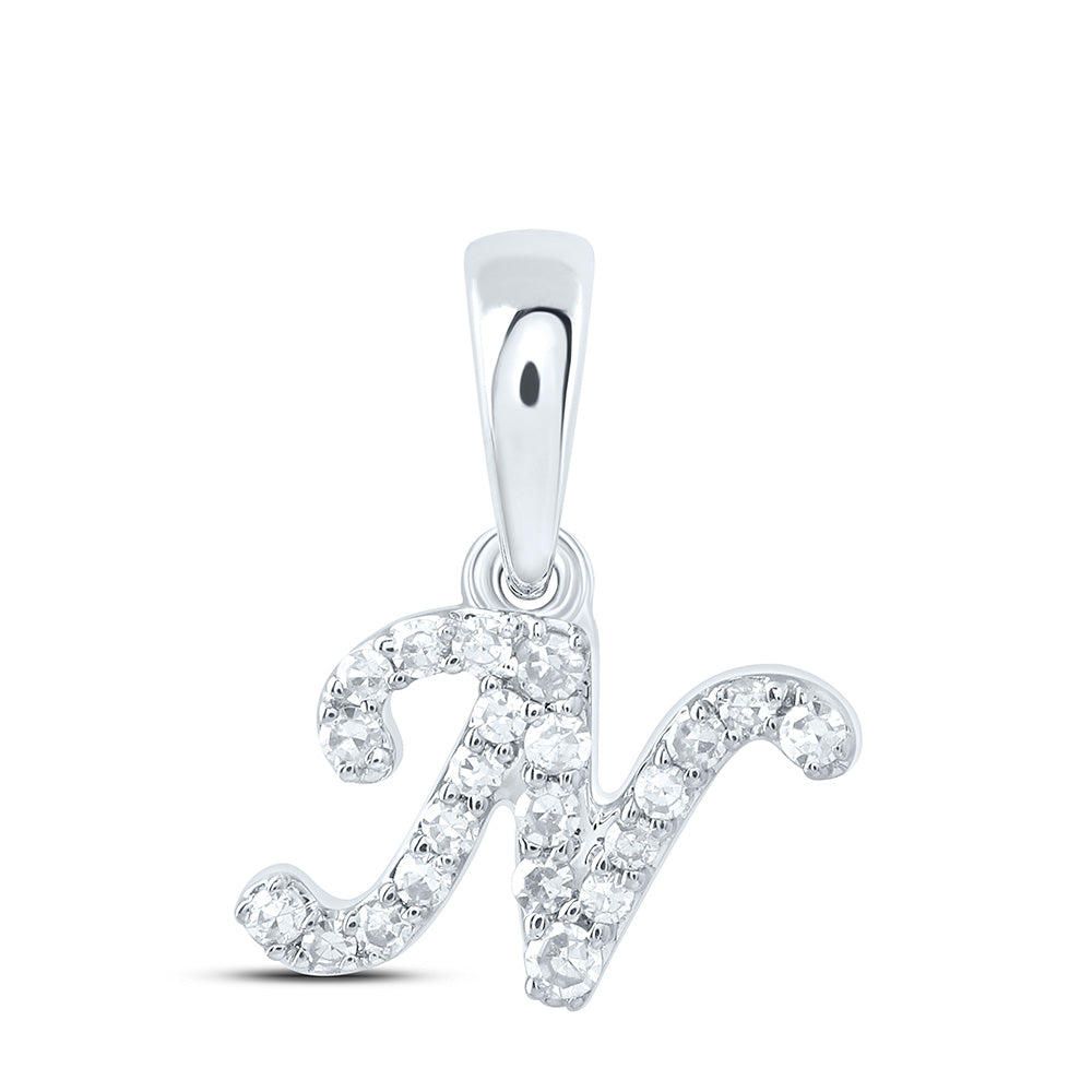 0.07 Ctw Natural Diamond Tiny Initial Letter N Pendant in 10k White Gold