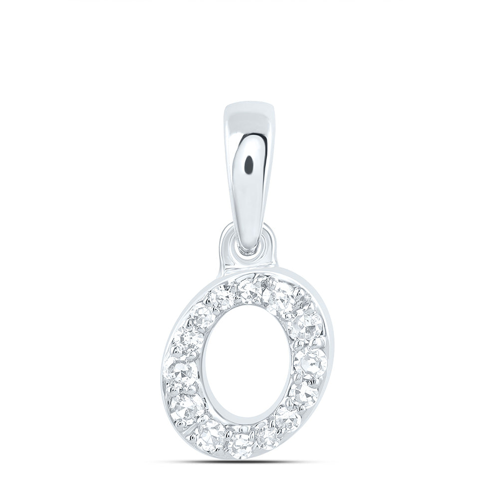 0.06 Ctw Natural Diamond Tiny Initial Letter O Pendant in 10k White Gold