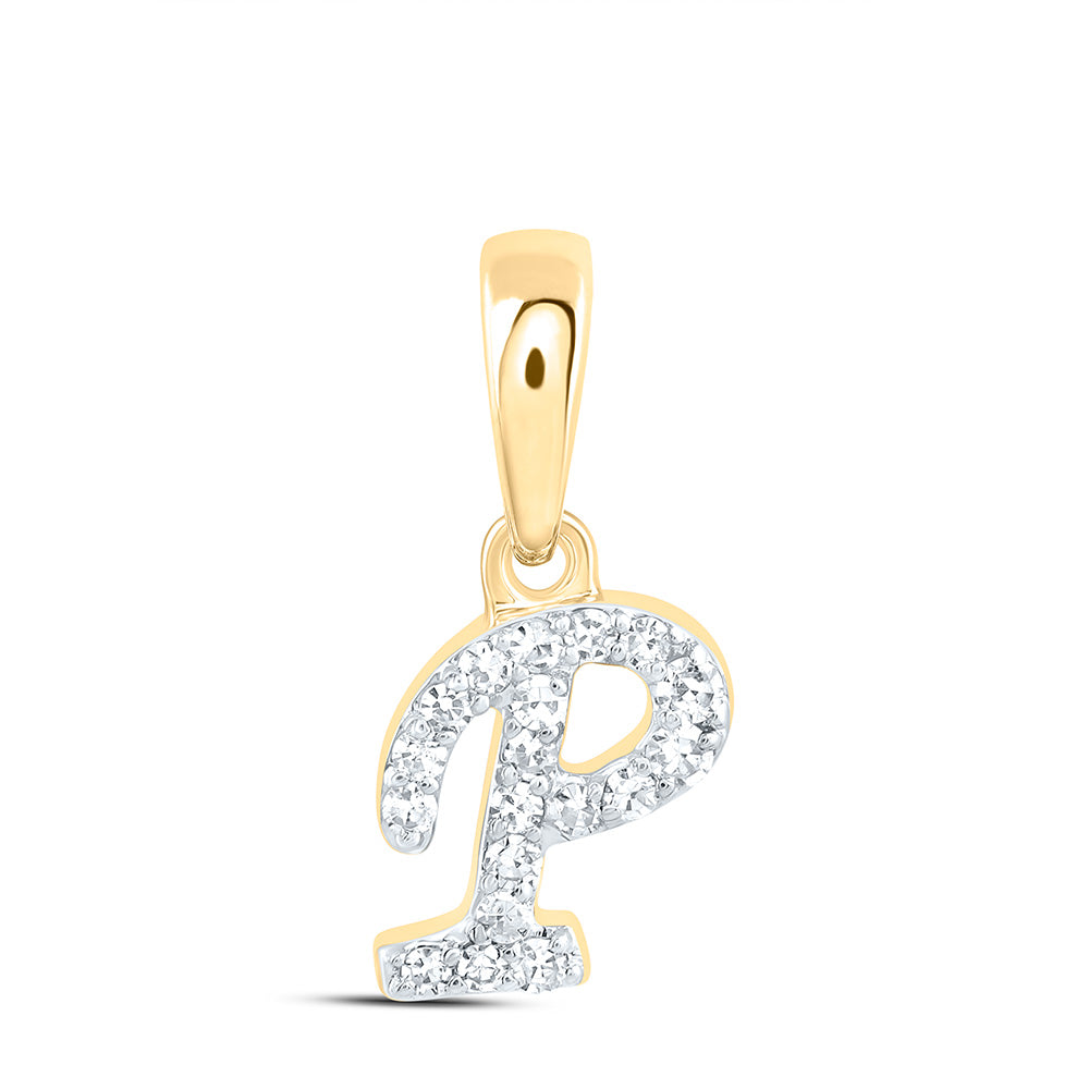 0.06 Ctw Natural Diamond Tiny Initial Letter P Pendant in 10k Yellow Gold