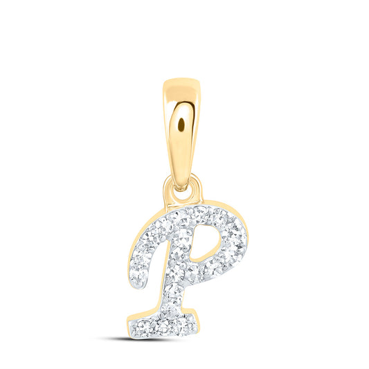 0.06 Ctw Natural Diamond Tiny Initial Letter P Pendant in 10k Yellow Gold