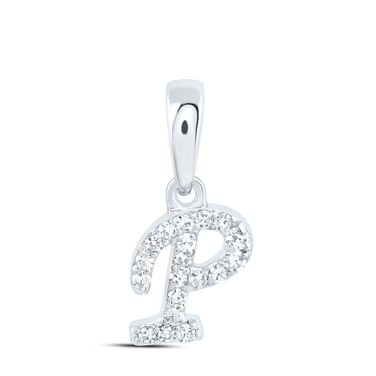 0.06 Ctw Natural Diamond Tiny Initial Letter P Pendant in 10k White Gold