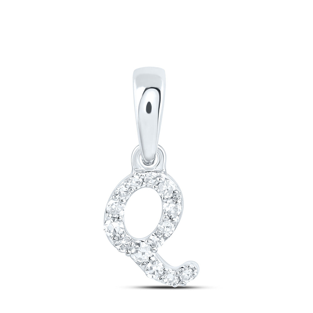 0.06 Ctw Natural Diamond Tiny Initial Letter Q Pendant in 10k White Gold