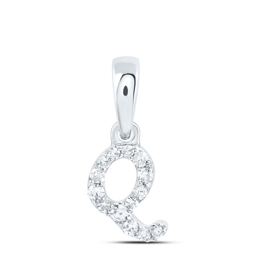 0.06 Ctw Natural Diamond Tiny Initial Letter Q Pendant in 10k White Gold