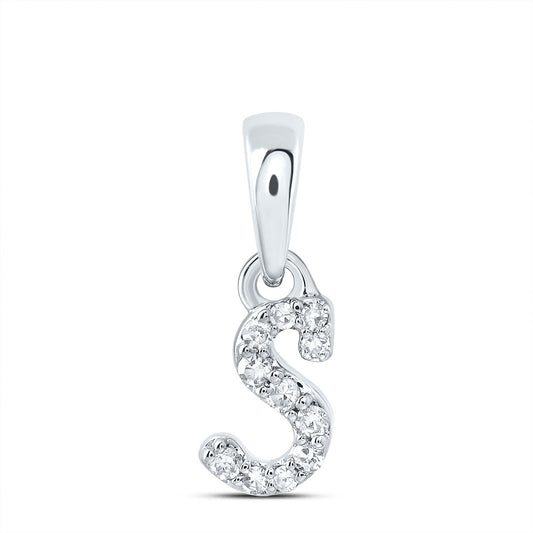 0.05 Ctw Natural Diamond Tiny Initial Letter S Pendant in 10k White Gold