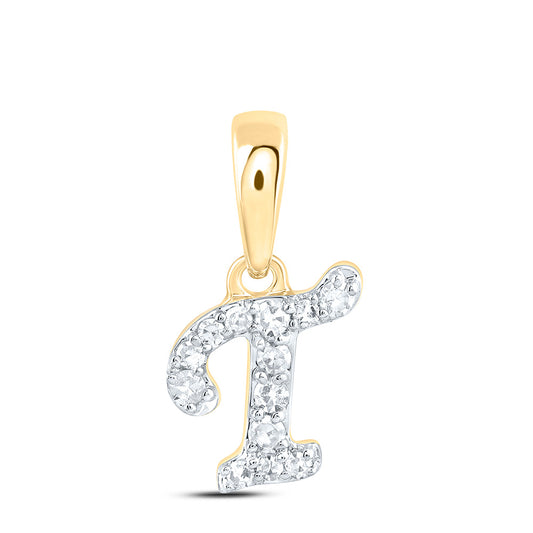 0.06 Ctw Natural Diamond Cursive Initial Letter T Pendant in 10k Yellow Gold