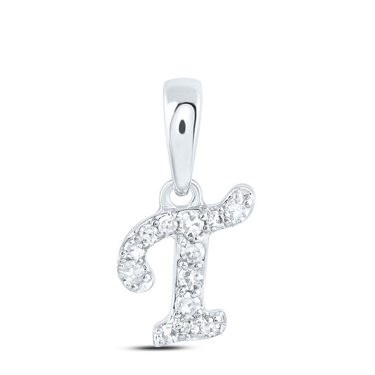 0.05 Ctw Natural Diamond Cursive Initial Letter T Pendant in 10k White Gold