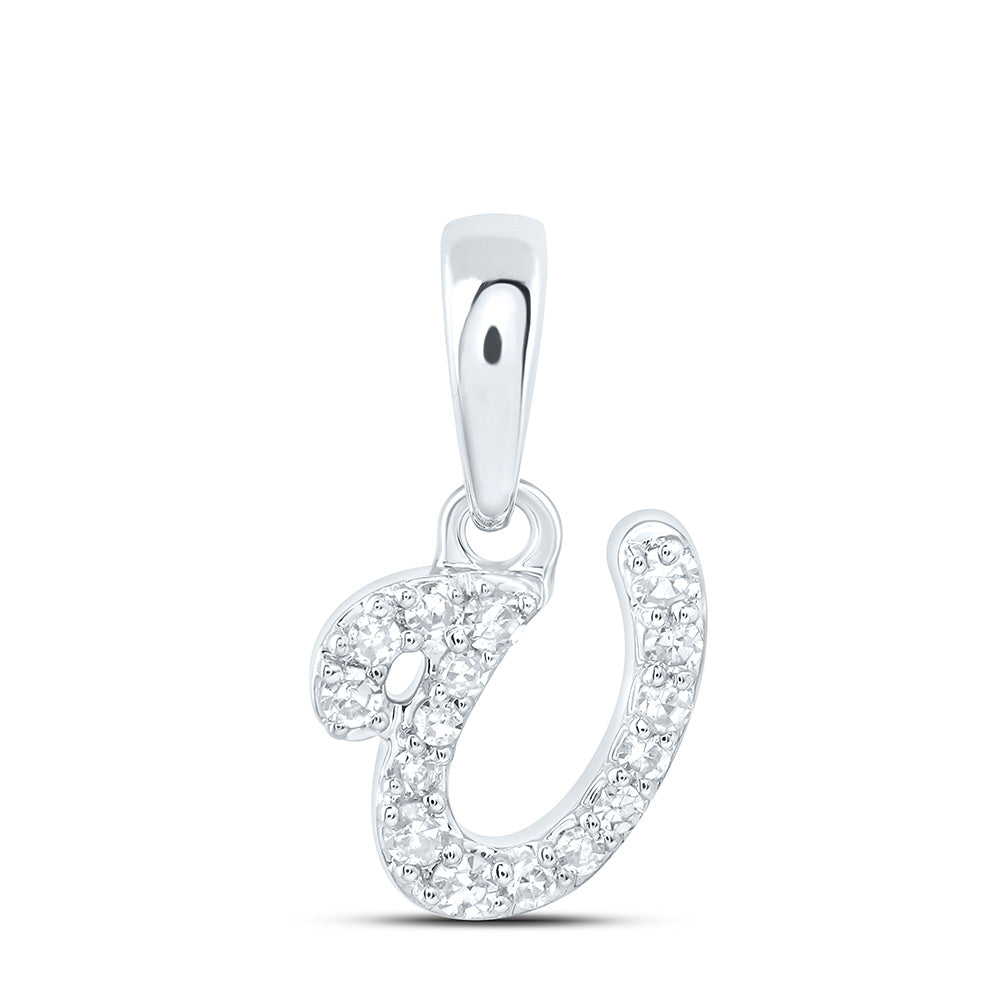 0.06 Ctw Natural Diamond Tiny Initial Letter V Pendant in 10k White Gold