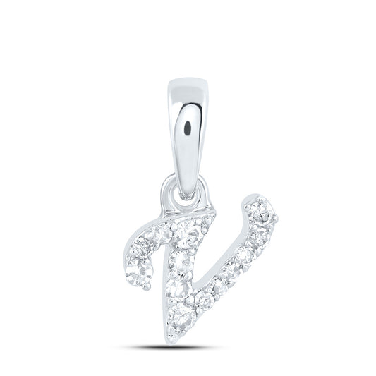 0.06 Ctw Natural Diamond Cursive Initial Letter V Pendant in 10k White Gold