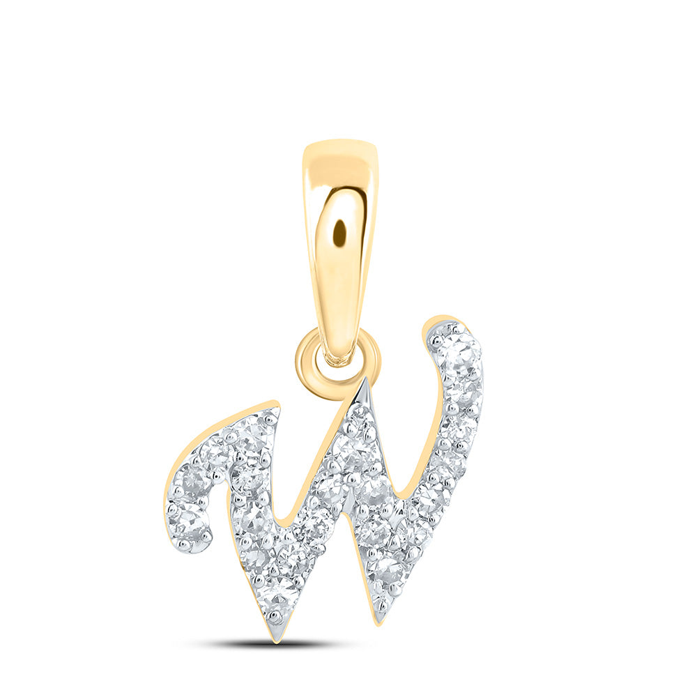 0.08 Ctw Natural Diamond Tiny Initial Letter W Pendant in 10k Yellow Gold