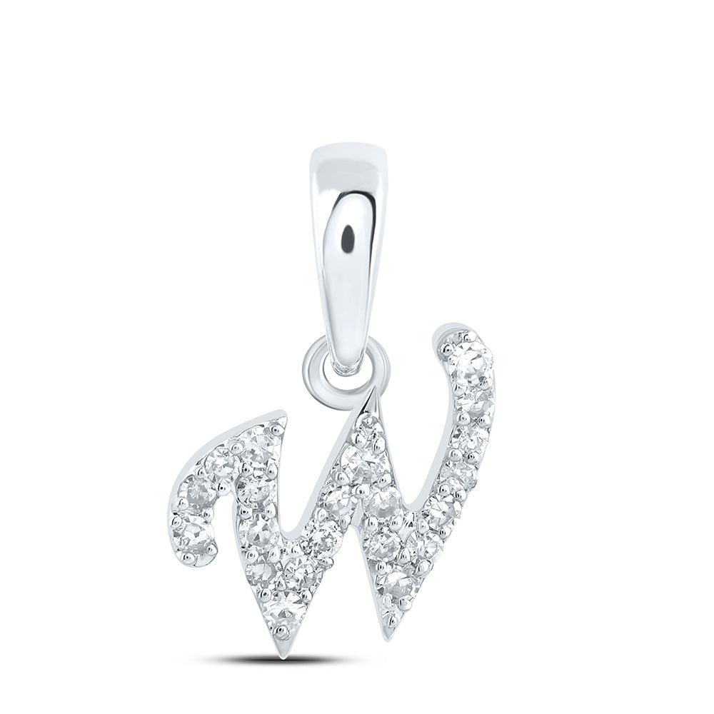0.08 Ctw Natural Diamond Tiny Initial Letter W Pendant in 10k White Gold