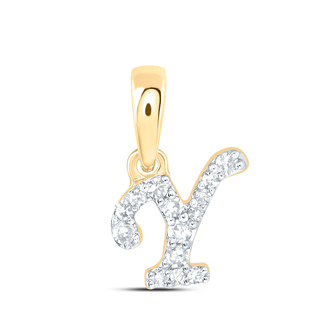 0.05 Ctw Natural Diamond Cursive Initial Letter Y Pendant in 10k Yellow Gold