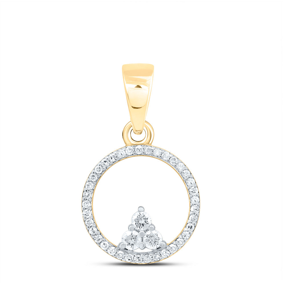 0.2 Ctw Natural Diamond Open Circle Triangle Pendant in 10k Yellow Gold