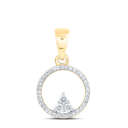 0.2 Ctw Natural Diamond Open Circle Triangle Pendant in 10k Yellow Gold