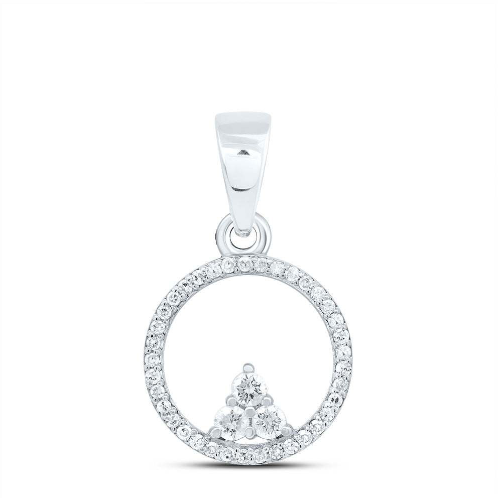0.2 Ctw Natural Diamond Open Circle Triangle Pendant in 10k White Gold
