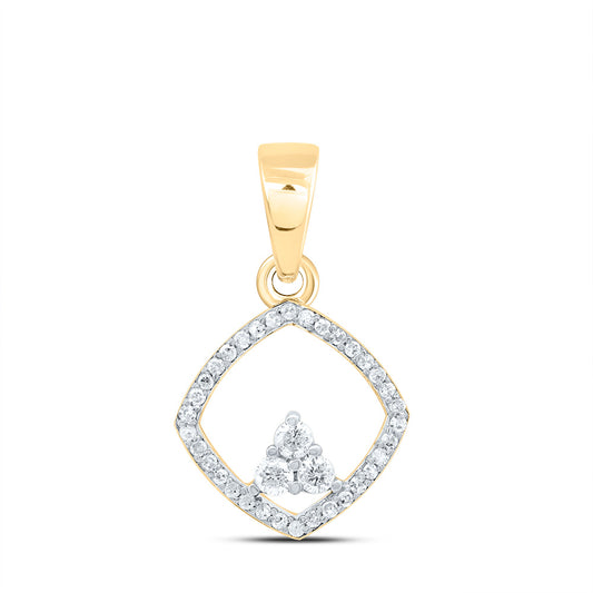 0.2 Ctw Natural Diamond Open Square Triangle Pendant in 10k Yellow Gold