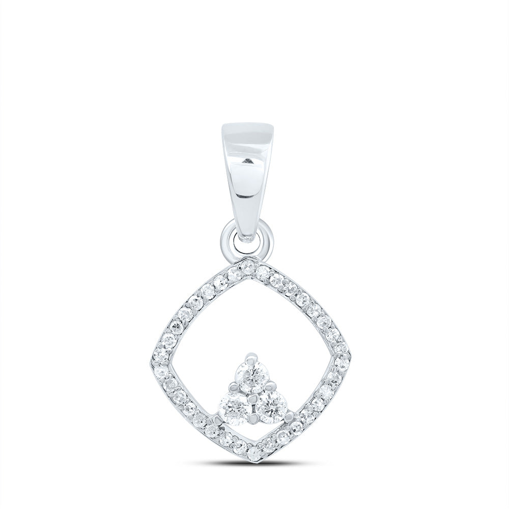 0.19 Ctw Natural Diamond Open Square Triangle Pendant in 10k White Gold