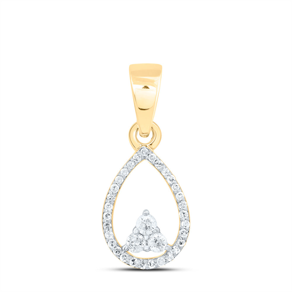 0.17 Ctw Natural Diamond Open Oval Triangle Pendant in 10k Yellow Gold