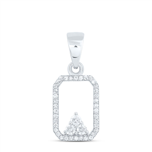 0.21 Ctw Natural Diamond Open Octagone Triangle Pendant in 10k White Gold