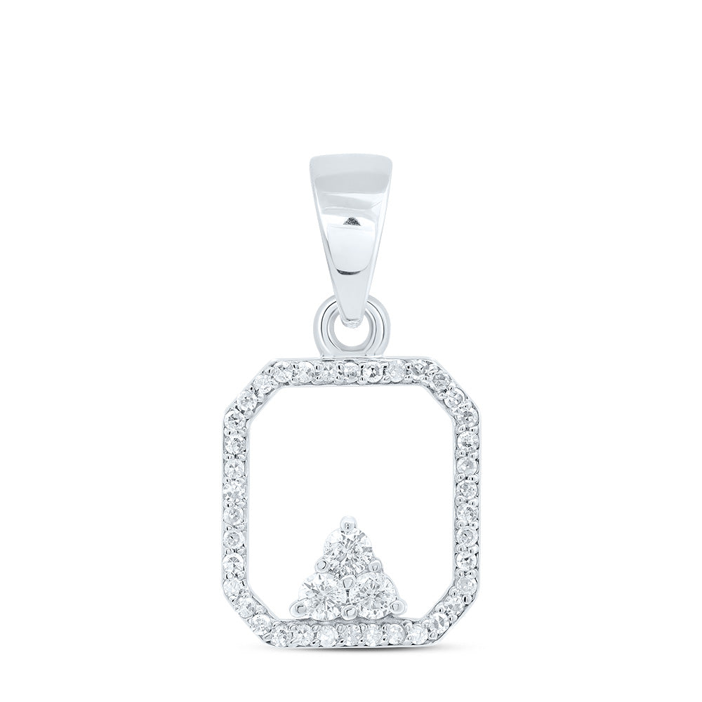 0.21 Ctw Natural Diamond Open Octagone Triangle Pendant in 10k White Gold