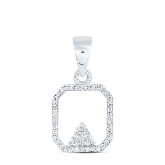 0.21 Ctw Natural Diamond Open Octagone Triangle Pendant in 10k White Gold
