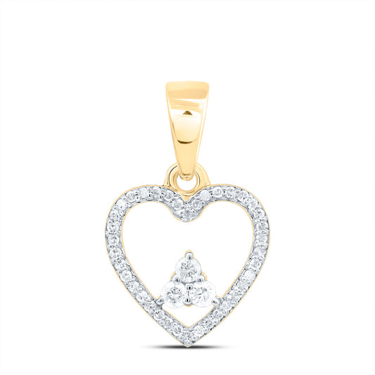 0.21 Ctw Natural Diamond Open Heart Triangle Pendant in 10k Yellow Gold
