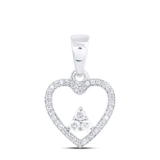 0.21 Ctw Natural Diamond Open Heart Triangle Pendant in 10k White Gold