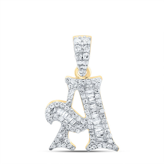 0.3 Ctw Natural Diamond Hiphop Designer Initial Letter A Pendant in 10k Yellow Gold