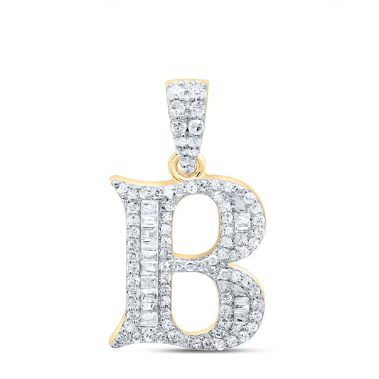 0.3 Ctw Natural Diamond Baguette Hiphop Initial Letter B Pendant in 10k Yellow Gold