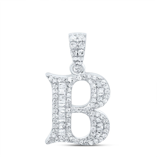 0.33 Ctw Natural Diamond Baguette Hiphop Initial Letter B Pendant in 10k White Gold
