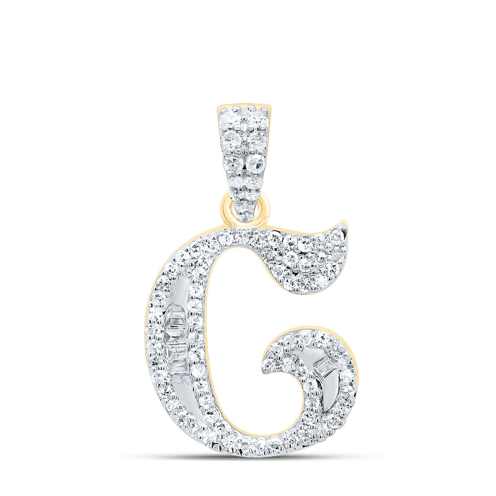 0.24 Ctw Natural Diamond Baguette Hiphop Initial Letter G Pendant in 10k Yellow Gold
