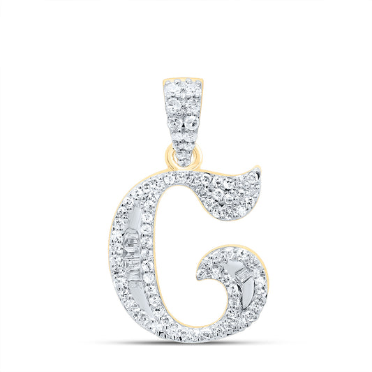 0.24 Ctw Natural Diamond Baguette Hiphop Initial Letter G Pendant in 10k Yellow Gold