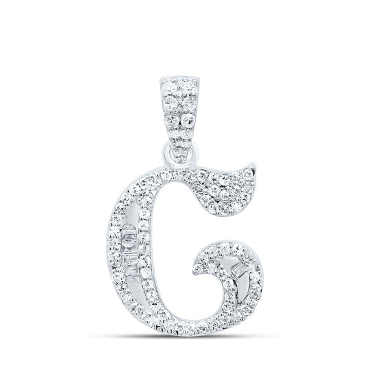0.25 Ctw Natural Diamond Baguette Hiphop Initial Letter G Pendant in 10k White Gold
