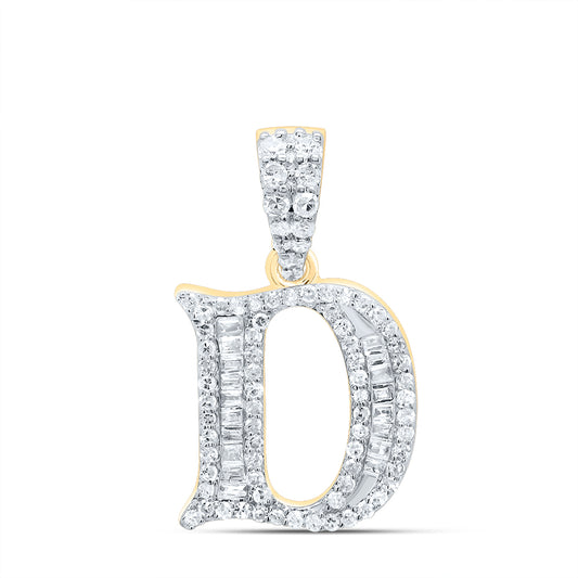 0.34 Ctw Natural Diamond Baguette Hiphop Initial Letter D Pendant in 10k Yellow Gold