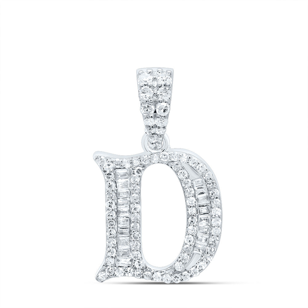 0.36 Ctw Natural Diamond Baguette Hiphop Initial Letter D Pendant in 10k White Gold