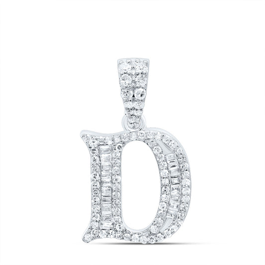 0.36 Ctw Natural Diamond Baguette Hiphop Initial Letter D Pendant in 10k White Gold