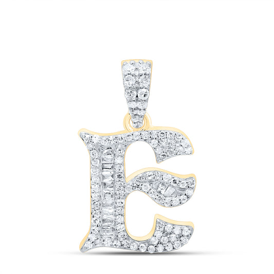 0.29 Ctw Natural Diamond Baguette Hiphop Initial Letter E Pendant in 10k Yellow Gold